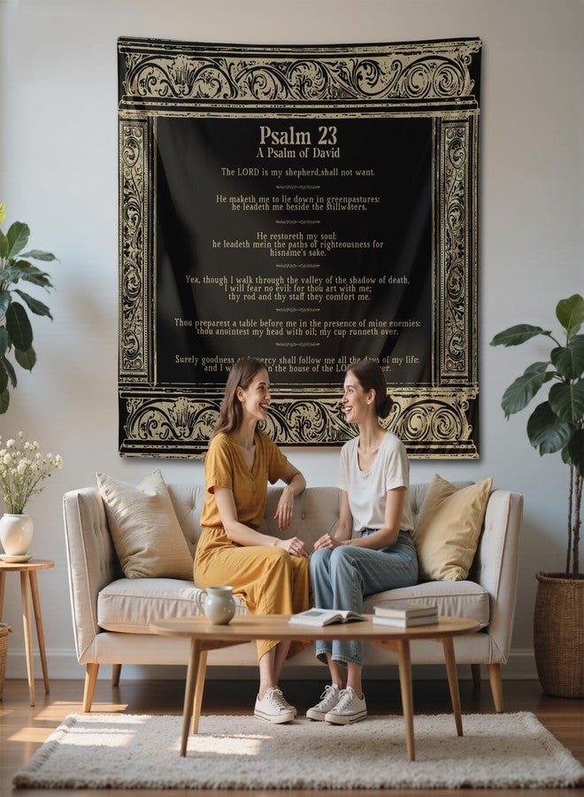 NIPINUS Christian Wall Tapestry with Bible Verses - Psalm 23, Large tapestry wall hanging,Black Retro Motivational Flags Tapestry for Bedroom, Dorm, Living Room Decor Wall Art, 50×60 inches - Image 3